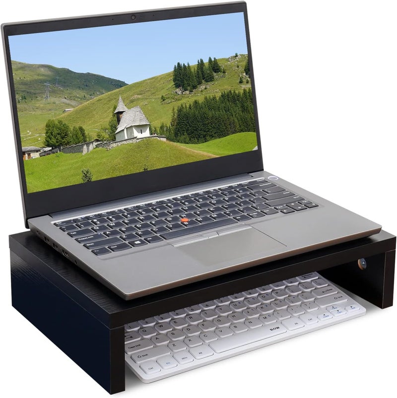 TEAMIX 14.2 inch Monitor Stand Riser, Wood Monitor Riser with Storage for Desk Small Monitor Stand TV/Screen/PC/Laptop Riser Computer Stand Desktop Shelf (Black-14.2 inch) - Image 5